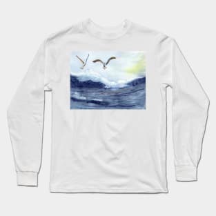 Wild Ocean Watercolor Mixed Media Long Sleeve T-Shirt
